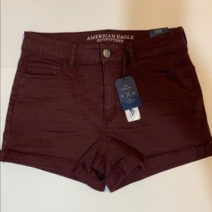American Eagle maroon hi-rise shorties, size 10